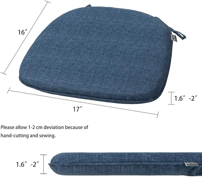 Magpie Fabrics Outdoor/Indoor 17"x16"x2" Chair Cushions with Ties Set of 2, Waterproof U-Shape Seat Pads Decoration for Patio Garden Furniture Home Office (Navy Blue Textured)