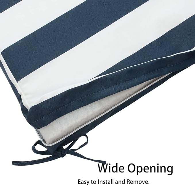 Magpie Fabrics Indoor Outdoor Cushion Cover Replacement 2 Pack, NO Insert! Water Repellent Slipcover with Ties Christmas Decor for Patio Garden Chair Seat Sofa Bench Wicker(Navy White, 20x18x4 Inch)