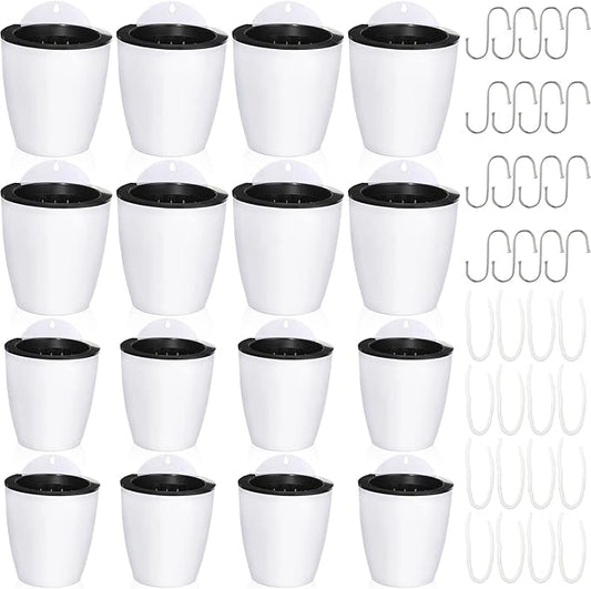 Amyhill 16 Pcs 5'' and 4.33'' Self Watering Hanging Planter for Indoor Plants Wall Planter with Hook and Absorbent Cotton Rope Wall Plant Holder Wall Mounted Planters White Flower Pots for Garden