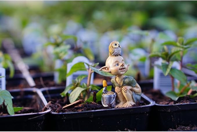 Top Collection Miniature Fairy & Terrarium Garden Pixie Gardening Statue with Shovel & Bucket, Small, Tan, Silver