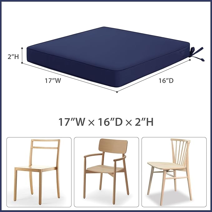 Favoyard Outdoor Chair Cushions 17"W x 16"D x 2"T Set of 4 Patio Chairs Cushions 3-Year Fade Resistant & Waterproof Cushions for Outdoor Furniture with Hidden Zipper, Attach Straps for Dining Chairs