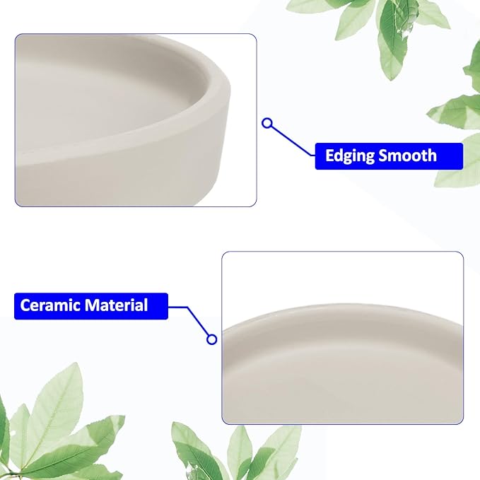 3 Pack Planter Saucers - Ceramic Plant Tray Flower Pot Drip Trays Round Apply to Outdoor/Garden (4/5/6inch, Grey)