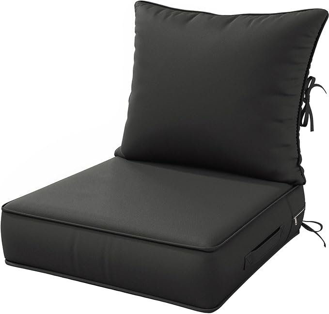 Outdoor Patio Chair Cushions Set 24 L X 24 W X 5 H Waterproof & Fade Resistant Deep Seat and Back Cushions with Removable Covers Outdoor Seat Cushion Set for Chairs and Sofas
