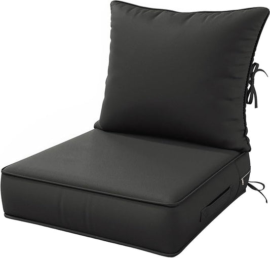 Outdoor Patio Chair Cushions Set 24 L X 24 W X 5 H Waterproof & Fade Resistant Deep Seat and Back Cushions with Removable Covers Outdoor Seat Cushion Set for Chairs and Sofas