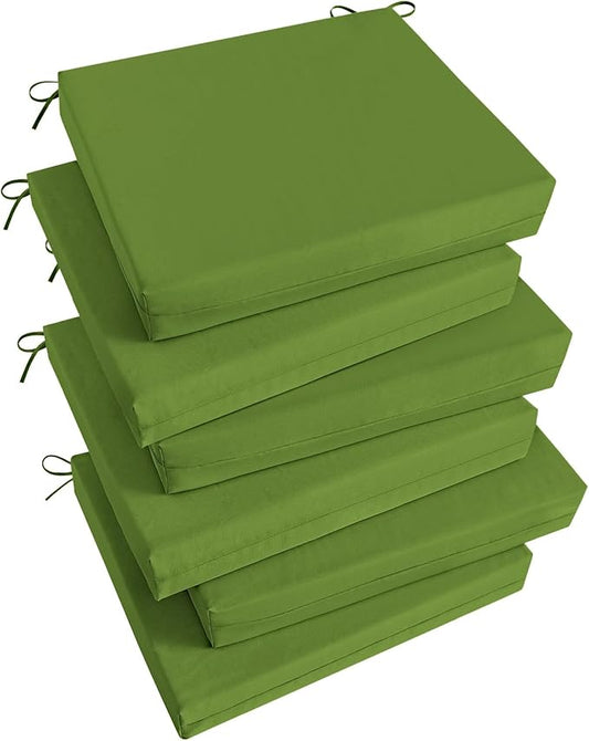 Basic Beyond Outdoor Chair Cushions Set of 6, Square Corner Outdoor Cushions for Patio Furniture, Water Resistant Patio Chair Cushions with 2 Ties, 18.5x16x3, Grass Green