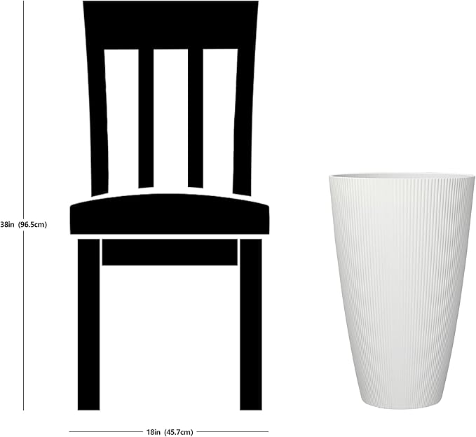 Tall Resin Planter, 22.1" Floor-Standing Pot for Large Indoor & Outdoor Plants, Cream Ribbed
