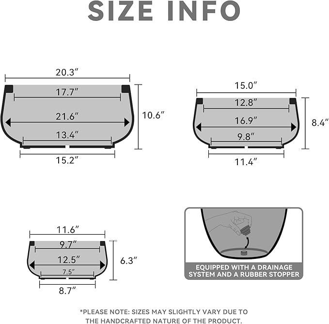 Kante 21.6",16.9",and 12.5" Dia Round Natural Concrete Elegant Planters (Set of 3), Outdoor Indoor Garden Plant Pot with Drainage Hole and Rubber Plug for Home & Patio