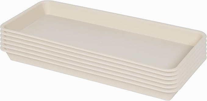 Rectangular Plastic Plant Saucer, 6 Pack - Indoor/Outdoor Water Drip Tray for Flower Pots and Planters, Windowsill (6.5 X 13 Inch, Beige)