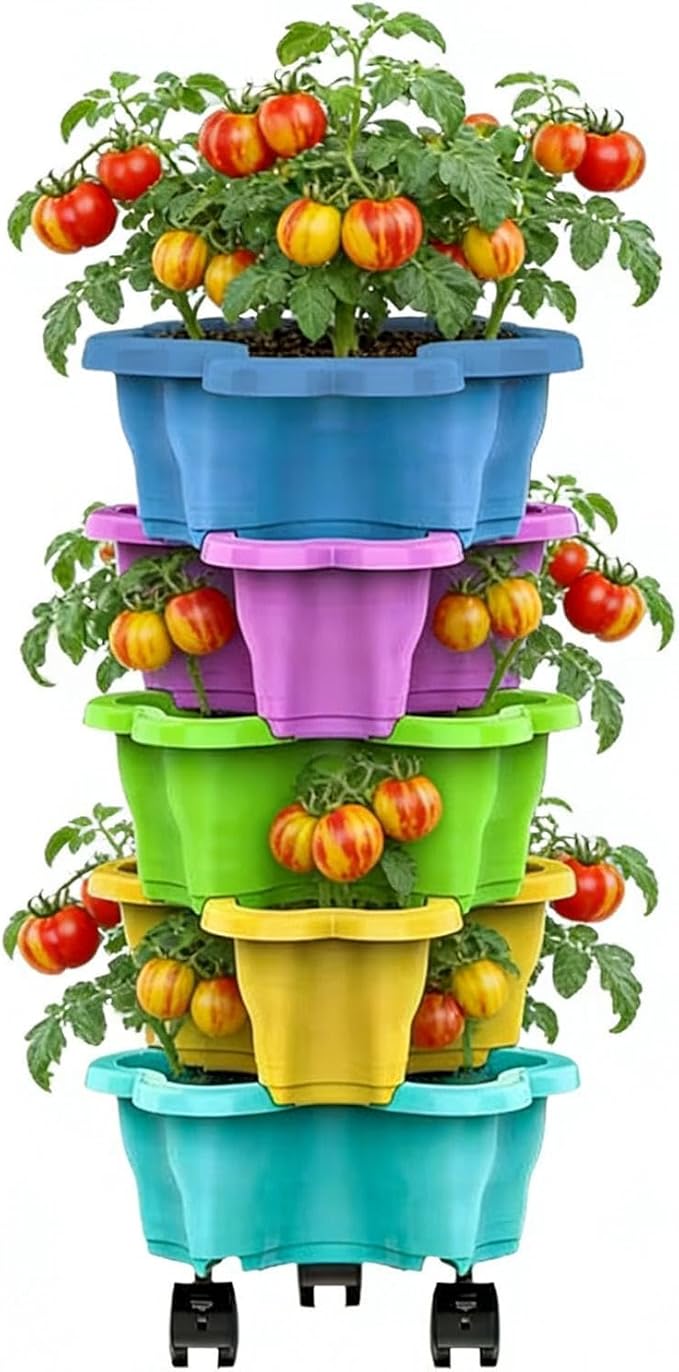 Vertical Planter, Stackable Weatherproof Multi-Tier Stackable Tower Planters, Garden Planters for Strawberry Herb Flower and Vegetable Indoor Outdoor