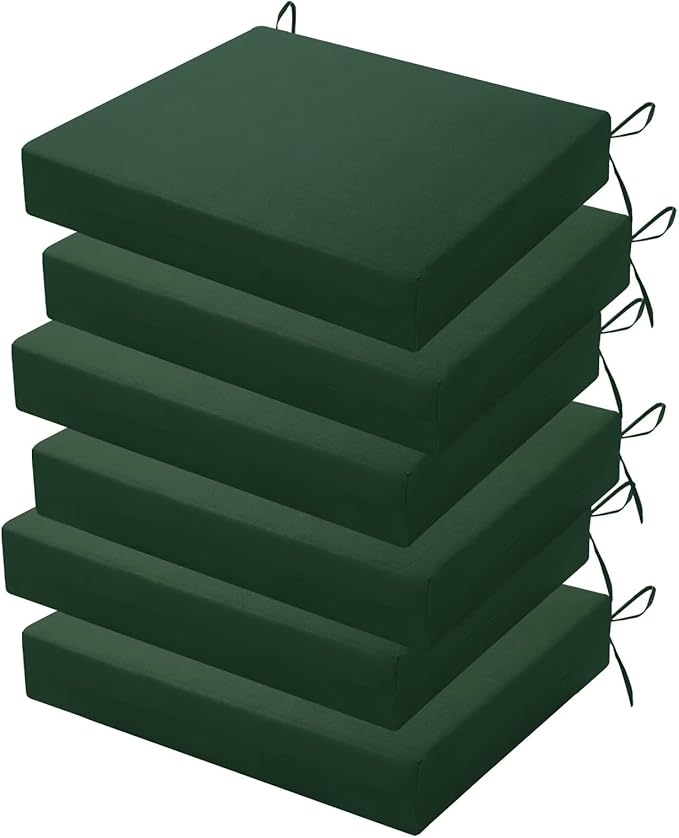 Outdoor Chair Cushions Set of 6, 18.5 x 16 Inch Patio Chair Cushions for Outdoor Furniture, Water Resistant, Non-Slip Ties(Forest Green)