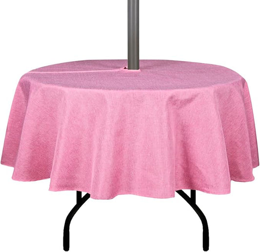 Outdoor Tablecloth Wrinkle-Free Stain Resistant Waterproof Polyester Fabric Table Cover with Zipper Umbrella Hole for Picnic/Party/Dinner/Patio Garden(60inch Round,Zippered,Pink)