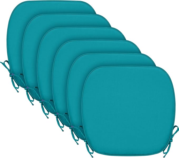 SleepMan Outdoor 17"x16" Chair Cushions with Ties Set of 6, Water Resistant All Weather U-Shape Seat Pads for Patio Garden Furniture Indoor Fade Resistant Patio Cushions (Aqua Green)