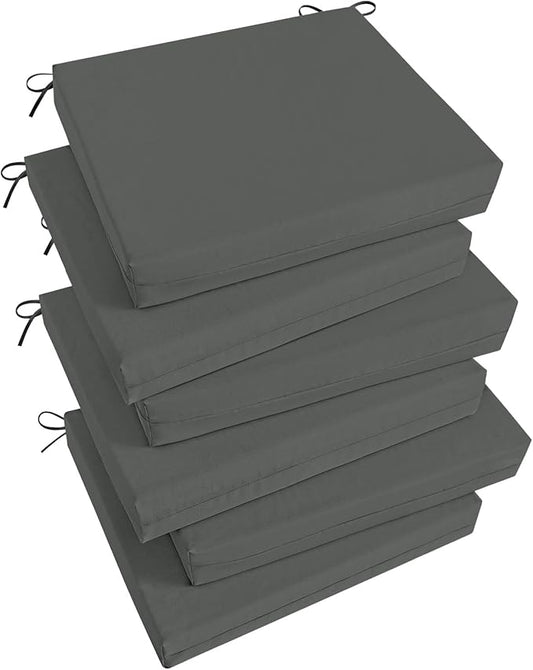 Basic Beyond Outdoor Chair Cushions Set of 6, Square Corner Outdoor Cushions for Patio Furniture, Water Resistant Patio Chair Cushions with 2 Ties, 18.5x16x3, Charcoal Grey
