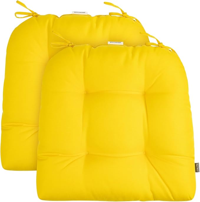 FUNHOME Outdoor Chair Cushions 19 x19 Inch,Water Resistant Tufted Seat Cushions 19",Reversible,Weather Resistant,Rounded Back Wicker Chair Cushion for Patio Garden Furniture(Yellow)