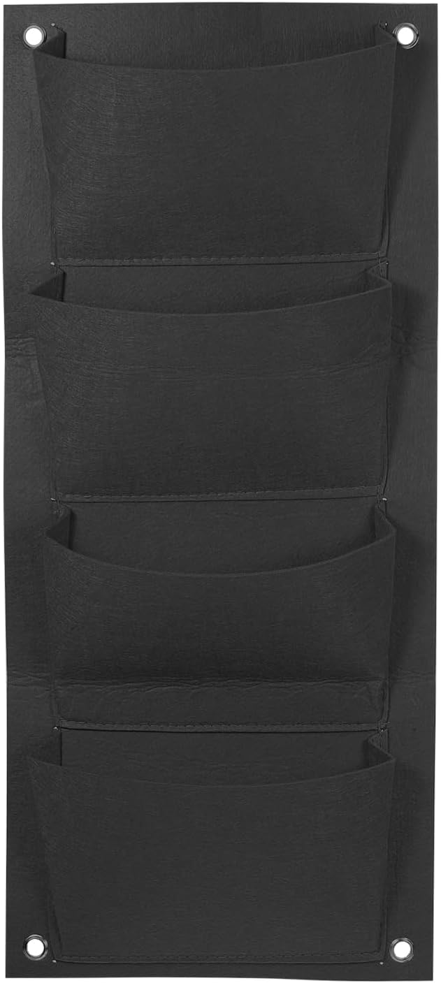 PATIKIL 4 Pockets Vertical Hanging Grow Bags, Wall Hanging Planter Bags Wall-Mounted Felt Fabric Planting Grow Bags for Garden Home Decoration, Black