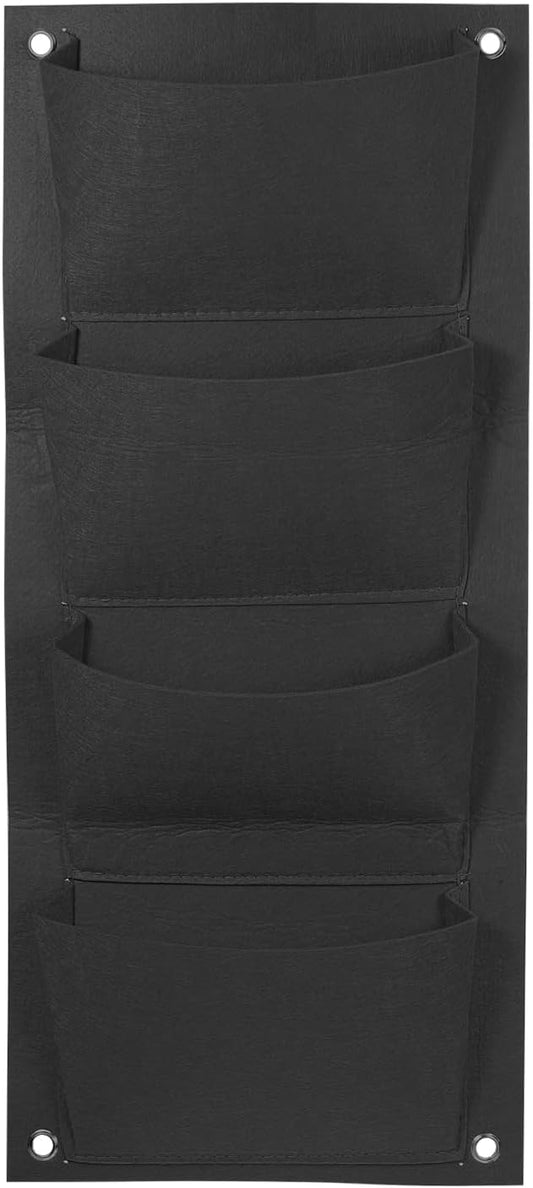 PATIKIL 4 Pockets Vertical Hanging Grow Bags, Wall Hanging Planter Bags Wall-Mounted Felt Fabric Planting Grow Bags for Garden Home Decoration, Black