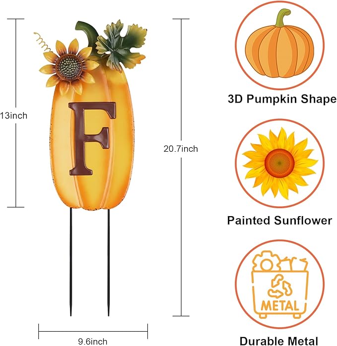 hogardeck Outdoor Fall Thanksgiving Decorations for Home, 4 PCS Metal Pumpkin Decorative Garden Stakes with Sunflowers for Fall Decorations, Yard Signs for Garden Home Lawn Patio