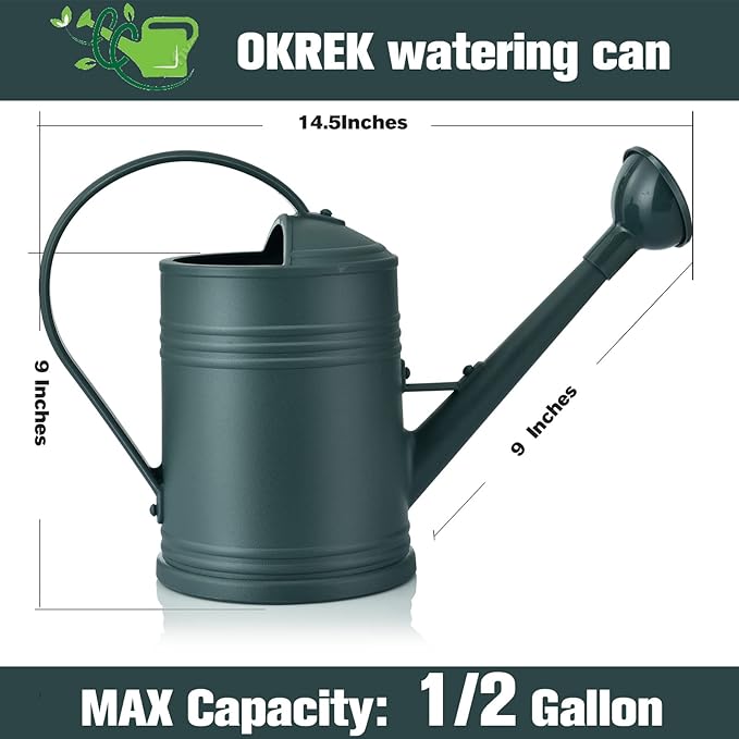 Plastic Watering Can for Indoor Plants Outdoor Garden Flowers - House Plant Watering Can with Sprinkler Head (1/2 Gallon, Green)