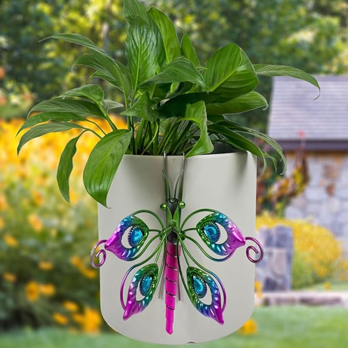 BESPORTBLE 3Pcs Butterfly Decorations for Flower Pots - Iron and Glass Hanging Butterfly Ornaments, Plant Pot Hanger Figurines, Garden Pendant Decor