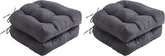 Outdoor Chair Cushions Set of 2, Patio Chair Cushions with Ties, 17x17+4” Tufted Outdoor Seat Cushions, Waterproof Patio Furniture Cushions, Outdoor Dining Chair Pads, Dark Grey (Pack of 2)
