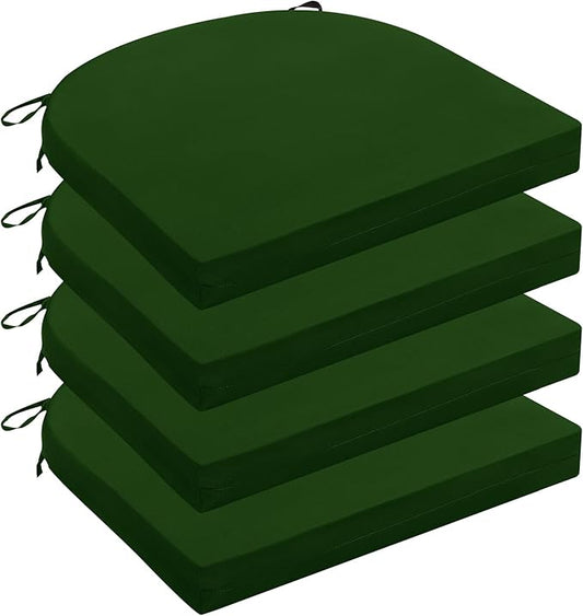 Wellsin Outdoor Chair Cushions for Patio Furniture - Patio Chair Cushions Set of 4 - Water Resistant Round Corner Outdoor Seat Cushions 17"X16"X2", Forest Green