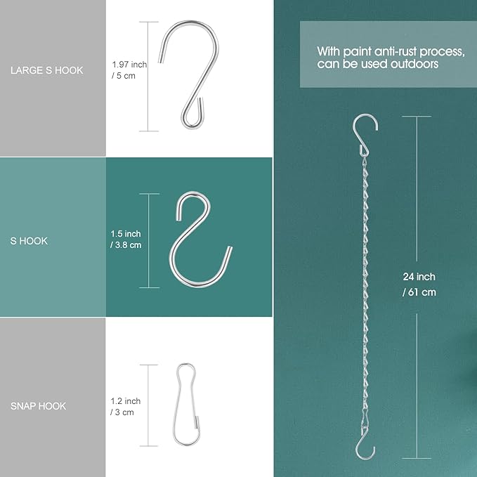Chain for Hanging Plants, 24 Inch Silver Plant Chains for Hanging Planter Baskets Kits with Hooks for Bird Feeder Wind Chime, Chains Perfect for Indoor Outdoor Decor (10 PCS)