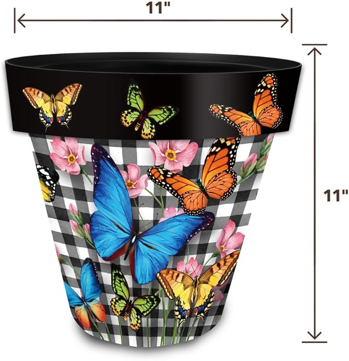 Briarwood Lane Spring Planter 11.75" x 11" x 11" Checkered Butterflies Medium for Spring Planter