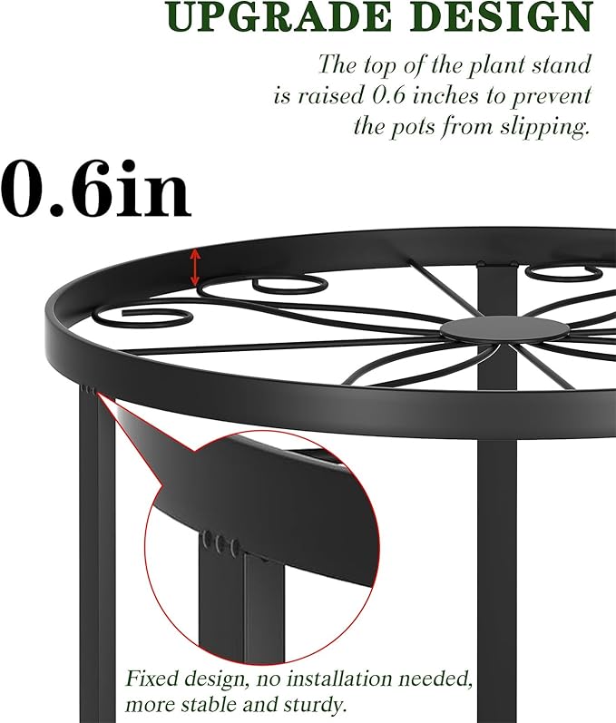 5-Pack Decent Metal Plant Stand Indoor, Assembly Free Plant Stands for Multiple Plants Outdoor, Anti-Rust Flower Display Stand, Corner Plant Shelf for Home Patio Gardening Decor (Black)