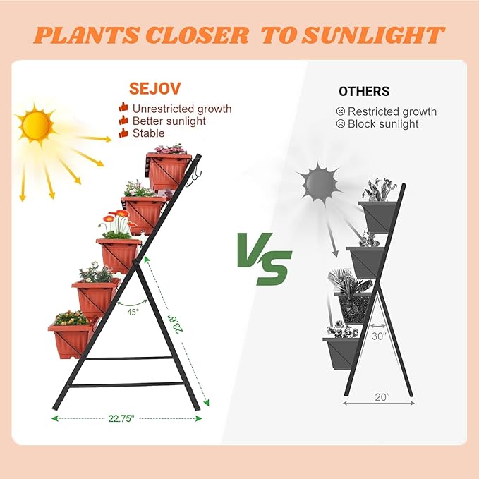 SEJOV 4FT Vertical Raised Garden Bed, 5 Tiers Planter Box with Drainage System for Herb Vegetables Flowers, Elevated Garden Bed Perfect for Patio Balcony Greenhouse Outdoor and Indoor Garden Planters