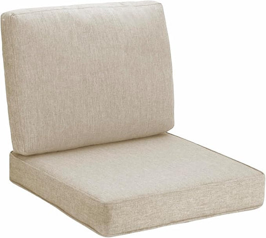 JMGBird Deep Seat Patio Chair Cushion Set - 24"x24" Water-Resistant Outdoor Cushions with Ergonomic Back Support for Outdoor Furniture (2-Piece, Khaki)