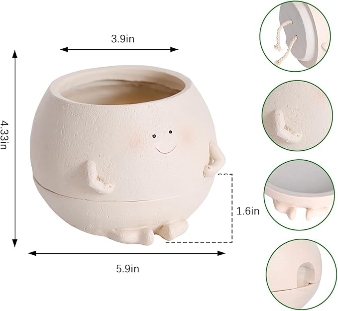 NINIPAPA Self Watering Plant Pot 4 Inch Cute Smile Face Planter Pot for Indoor Outdoor Plants with Drainage Hole Unique Flower Pots for Succulent/Herbs/Violets