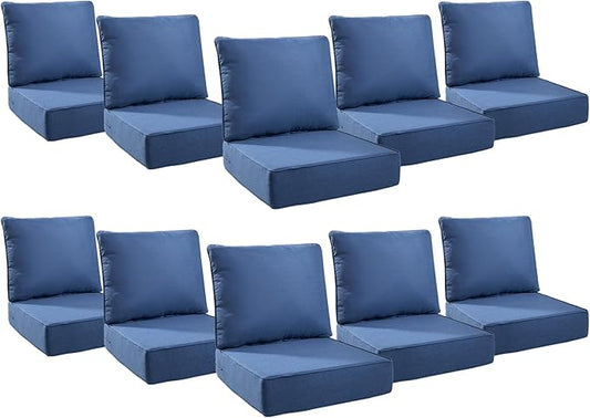 6" Thick Outdoor Cushions 22x24x6, 10-Set Deep Seat Patio Cushions with Removable Cover, Waterproof & Fade Resistant Replacement for Wicker Chair, Loveseat, Sofa - Blue