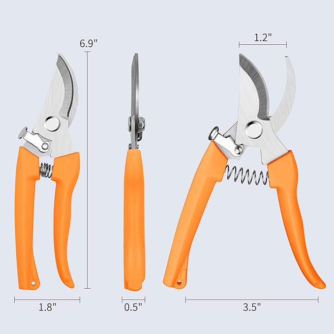 Flower Scissors, Flower Shears High Strength Steel Sharp, Ergonomic Handle Pruning Shears for Gardening, Lightweight Garden Scissors, 1-inch Cut Capacity Rust Resistant for Plants Bonsai-Orange