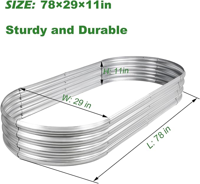 Raised Garden Bed 6.5ft Galvanized Planter Box Outdoor, Rot-Resistant Oval Large Metal Garden Bed Planter for Vegetables Flower Herb