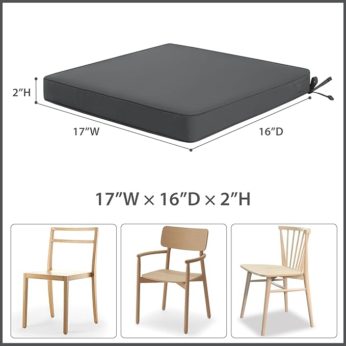 Favoyard Outdoor Chair Cushions 17"W x 16"D x 2"T Set of 4 Patio Chairs Cushions 3-Year Fade Resistant & Waterproof Cushions for Outdoor Furniture with Hidden Zipper, Attach Straps for Dining Chairs