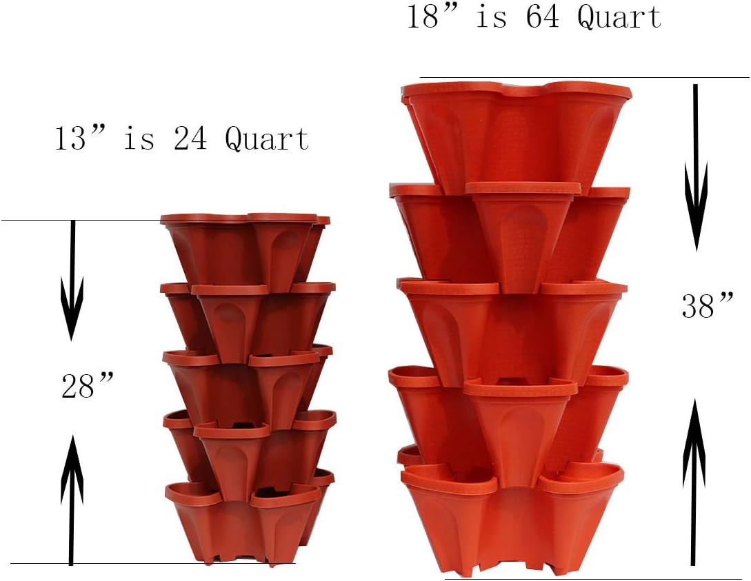 Mr. Stacky 18 inch Large Stackable Planters (Terra-Cotta) Out Door Garden. Vertical Planter. Made USA. Easy to Set up Save a Space. Save a Water.