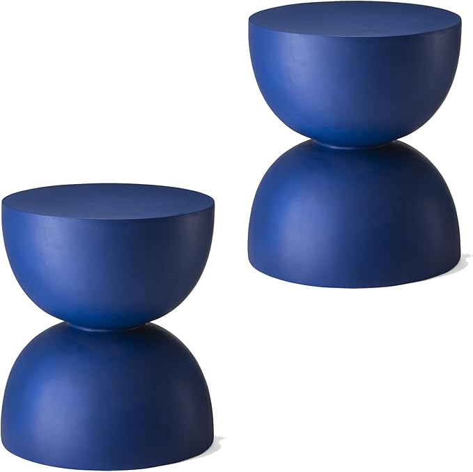 Glitzhome Outdoor Side Tables Set of 2, Heavy Duty Patio Sturdy Faux Terrazzo Decorative Garden Stool Planter Stand for Indoor Covered Outdoor, 17.75" H, Cobalt Blue
