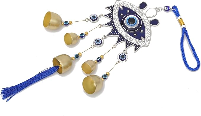 BWINKA 17.3" Gothic Evil Eye Wind Chimes - Weather-Coated Metal Witch Bells for Door Protection - Vintage Copper Finish Spooky Halloween Decor for Garden, Porch & Backpack - Spiritual Gift