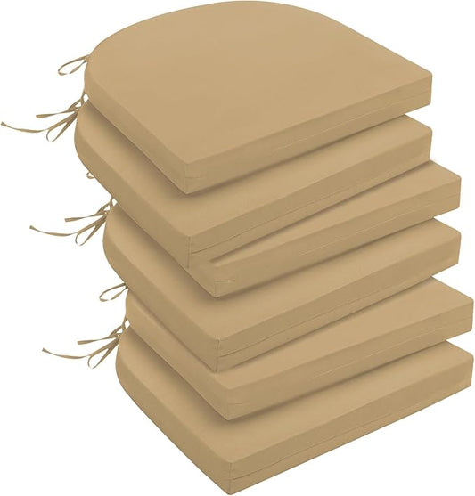 downluxe Outdoor Chair Cushions Set of 6 for Patio Furniture, Water-Resistant Patio Chair Cushions with Ties, High Density Foam Outdoor Seat Cushion, 17" X 16" X 2", Khaki