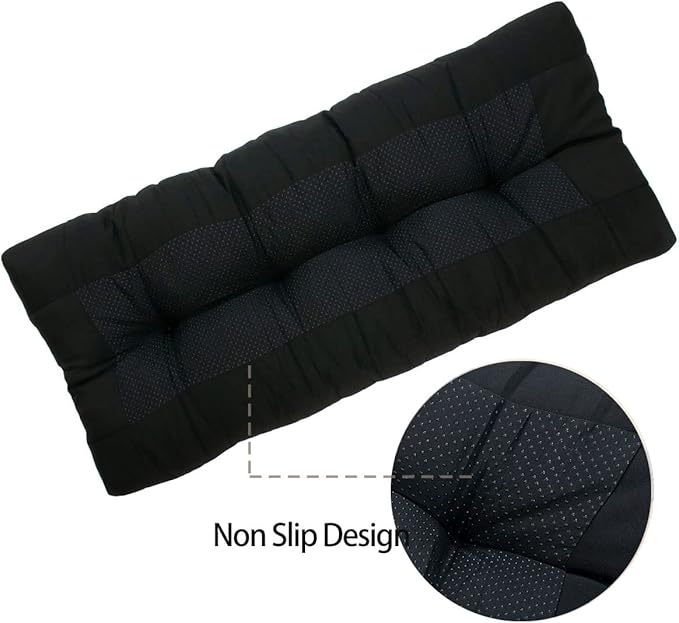 FUNHOME Outdoor Bench Cushion 45 x18 inch with Non-Slip Grips,Water Resistant Porch Swing Cushion,Bench Pillow Pads,Tufted Cushions for Patio Garden Furniture,45" Seat Cushions(Black)