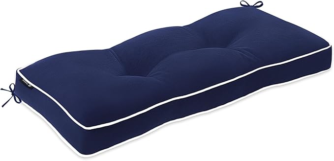 Favoyard Indoor/Outdoor Bench Cushion 36 x 14 Inch Waterproof & 3-Year Fade-Resistant Patio Furniture Cushions for Garden Porch Swing Chair Tufted Pad for Sofa Couch Seat with Ties, Blue