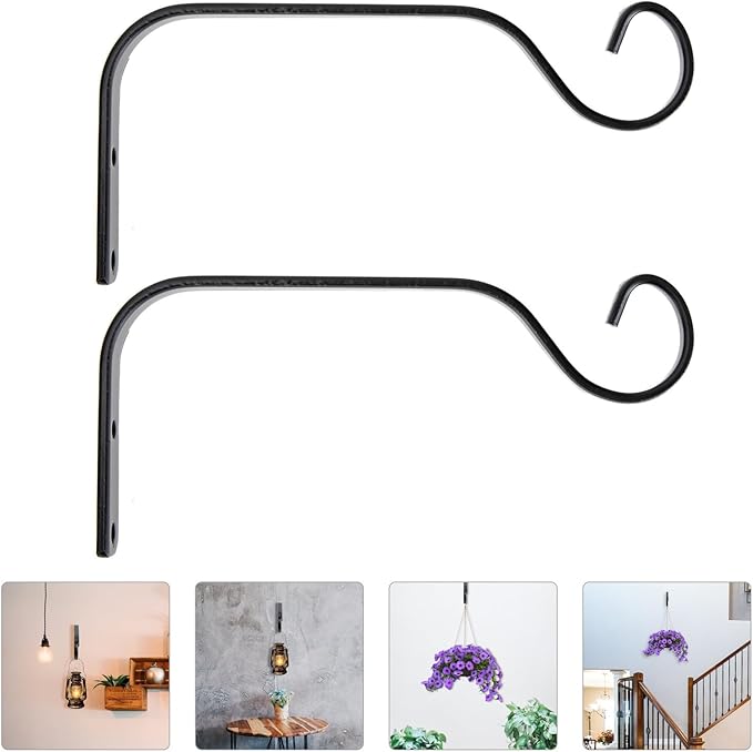 Milisten 2pcs 7.3-inch Iron Hanging Plant Brackets Wall-Mounted Upturned Hooks for Outdoor Lanterns Planters Garden Décor Vintage Black Storage Rack