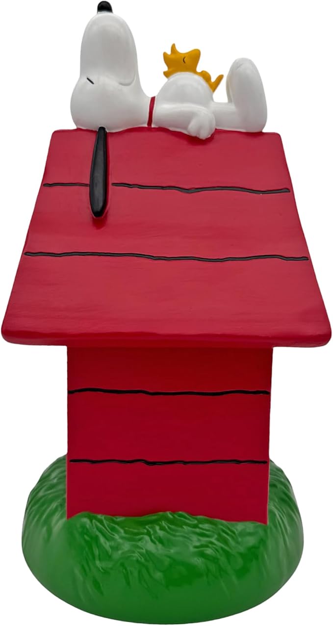 Peanuts Snoopy and Woodstock Relaxing on Doghouse Everyday Outdoor Garden Statue, 12 Inches Tall, Officially Licensed Peanuts Product