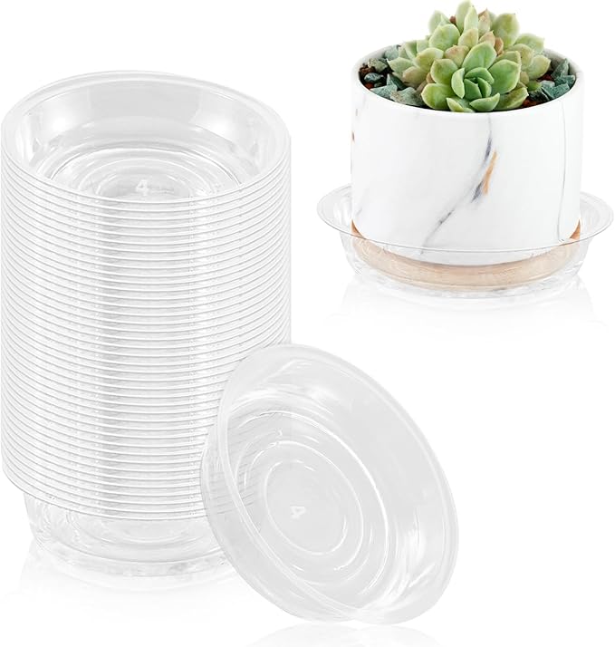 60 Pack 4 Inch Plant Saucer Clear Plant Saucers for Indoors Flower Pot Saucers Small Plants Plate Dish Succulent Pot Saucer Plants Trays for Pots Bulk Plastic Tray for Flower Cactus Nursery Pots