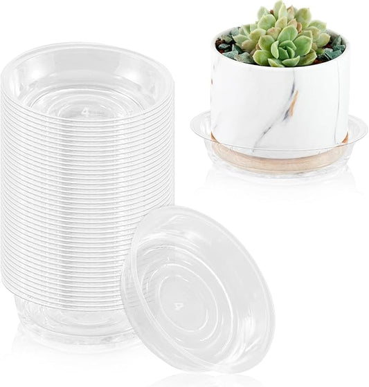 60 Pack 4 Inch Plant Saucer Clear Plant Saucers for Indoors Flower Pot Saucers Small Plants Plate Dish Succulent Pot Saucer Plants Trays for Pots Bulk Plastic Tray for Flower Cactus Nursery Pots