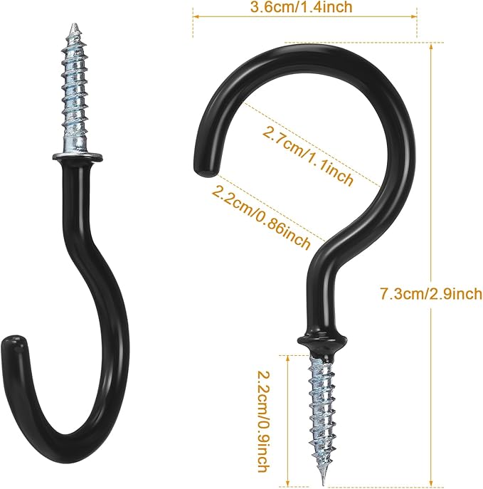 Hotop 12 Set Ceiling Hooks with Hanging Chains for Bird Feeders, Planters, Lanterns, Billboards, Birdbaths, Grow Lights, Chalkboards, Wind Chime and Other Ornaments, Chain Hook DIY (Black)