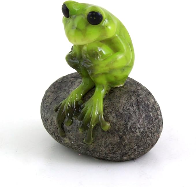 Top Collection 1.75-Inch Miniature Fairy Garden and Terrarium Cute Frog on Stone, Mini