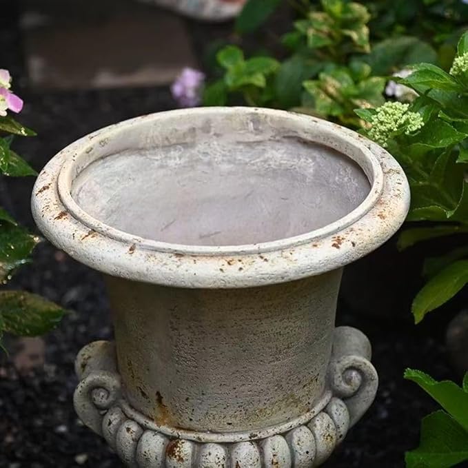 VISIBLE Vintage European Giant Garden Urn Planter, Decorative Cement and Fiber Flower Pot, Make Rust Finished, Wrap Foam Safely Delivered from Local Warehouse (Antiqued, Medium)