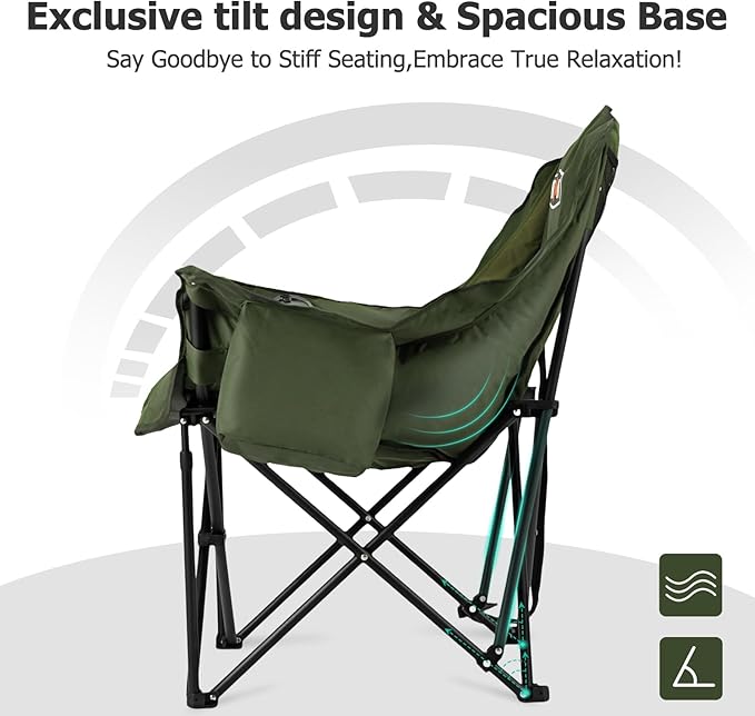 Overmont Heated Oversized Camping Chair for Adults - 3 Heat Levels Seat & Back Separately Control - 400lbs Support Heavy Duty Padded Folding Chair Outdoor Garden Portable - Battery NOT Included