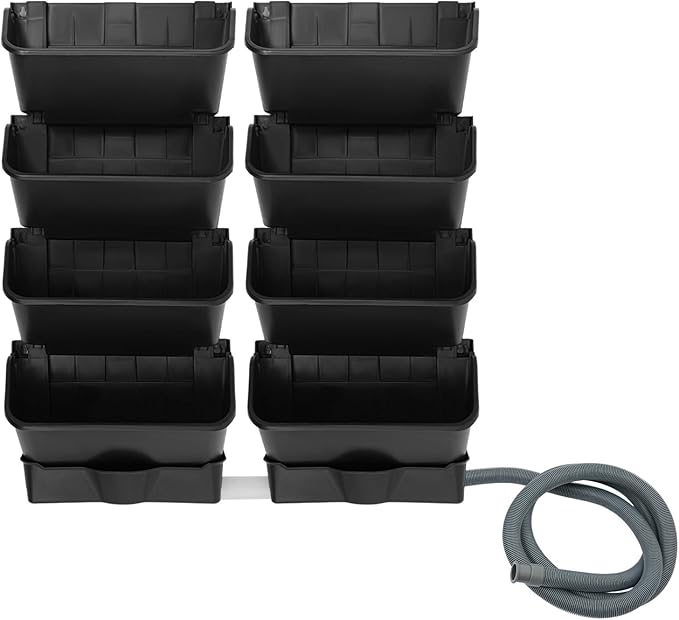 Vertical Wall Planter for Indoor Plant-Walls Mounted Pot with 2 Drainage Tray 8 Pack, with 6.56ft Drainage Pipe for Decor, Plastic Pots Balcony Planters, Plants Hanging (8, Black)